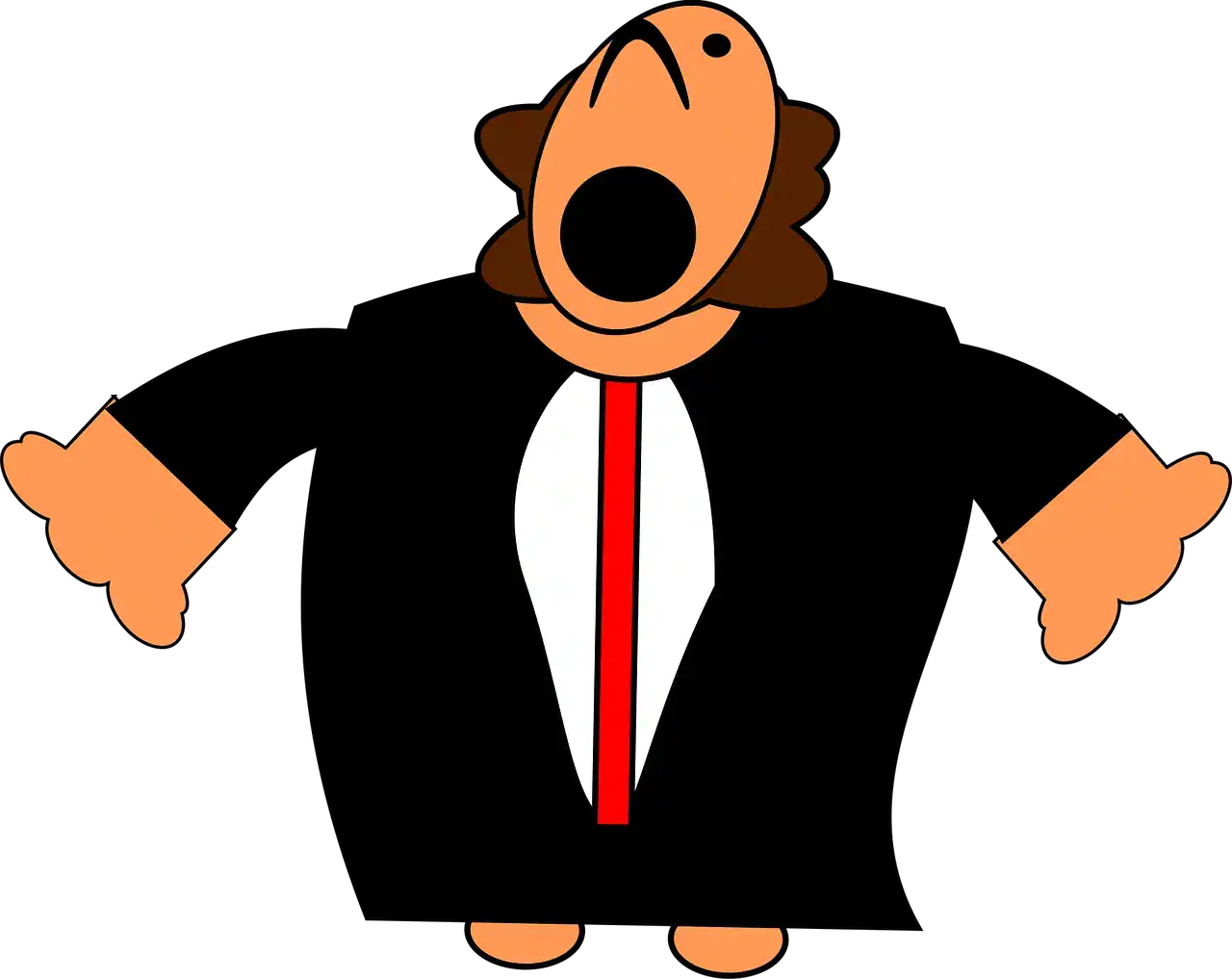 Cartoon illustration of a male opera singer passionately singing with arms extended wide.